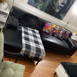 Sectional Couch Black Genuine Leather (separates) With Covers 
