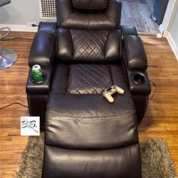 Brand New Cinema Couch 💥 Leather Chocolate Brown Power Recliner Chair| USB Port, Cup Holders, Storage Console| Sofa, Loveseat, Sectional Available| 