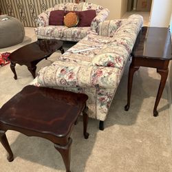 Sofa and Loveseat with Cherry Front, Back and Two End Tables