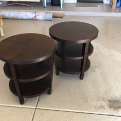 Round Solid Wood End Tables (pair)