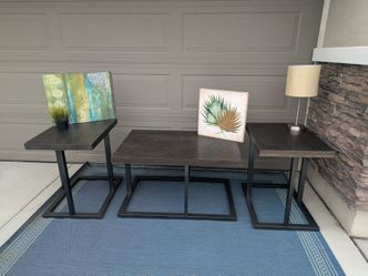 3-Piece Dark Wood and Metal Coffee Table Set