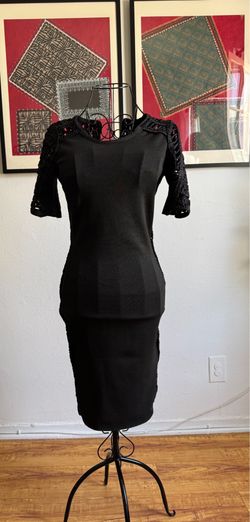 Black Bandage Dress with Crochet Sleeves