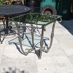 Wrought Iron And Glass Top Side Table