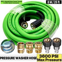 Flexible 25 ft 3600 psi High Pressure Washer Hose Water Cable M22-14&15+3/8" QC