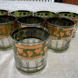 Set Of 8 Vintage  Gold And Green Wine / Mixed Drinks Glasses