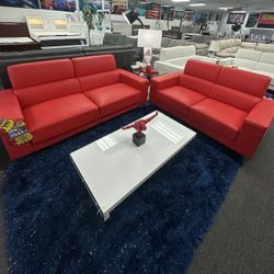 Sofa & Love Seat With Free Coffee Table And 55’’ 4k Tv 📺 Valentines Day Sale ❤️🌹Bright Red Sofa 🛋️ 