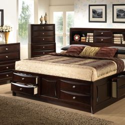 NEW BROWN DRAWER QUEEN SET ! INCLUDED MATTRESS ! Minas Home Furniture 