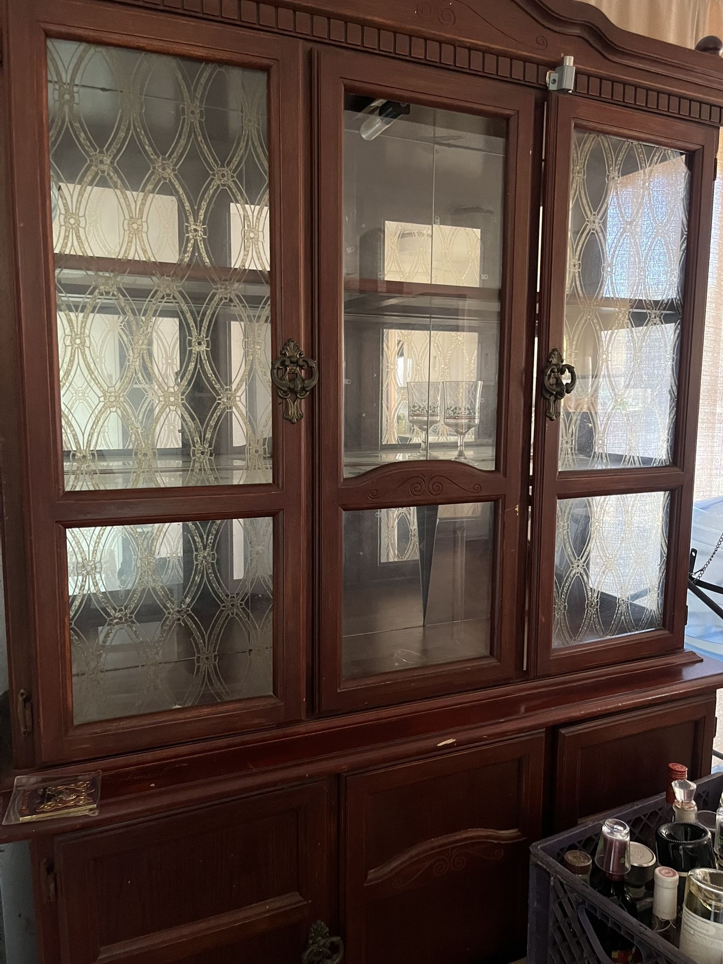 Vintage Wooden Cabinet With Glass Doors