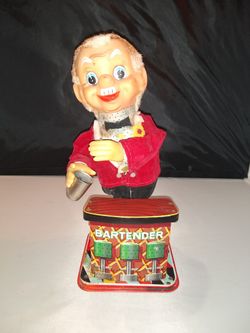 1960s Vintage Charlie Weaver Bartender Battery Operated Tin toy Not Working