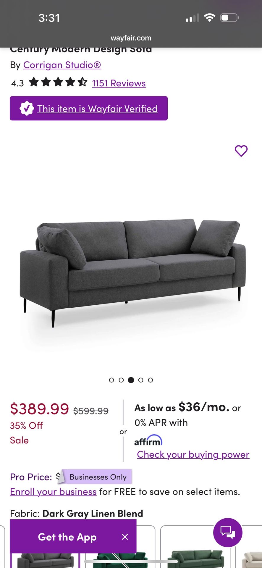 Gray 85.3 Inch Couch