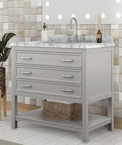 Brand New Grey 37'Inch Bathroom Vanity w Sink Marble Countertop