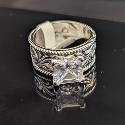 Solid 925 Sterling Silver Engagement Ring 