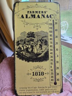 2-Piece Vintage Farmhouse Decor Bundle - Almanac Thermometer & Seed Sack