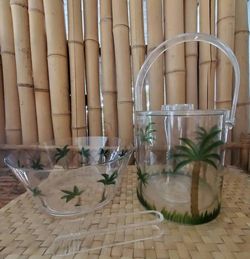 Acrylic Ice Bucket Serving Bowl Palm Design