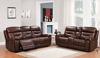 Rosewood Brown Top Grain Leather Reclining Sofa Set 3PCS Brand New In The Box 