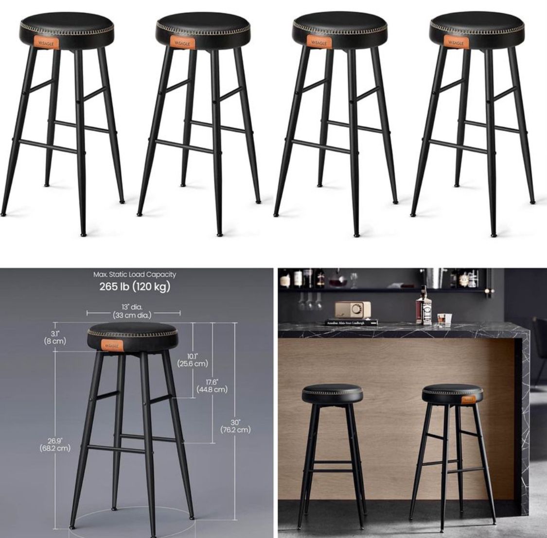 Bar Stools Set of https://offerup.com/redirect/?o=NC5CYXI= Height Bar Stools, Kitchen Counter Stools, Mid-Century Modern Backless Counter Stools, 30-I