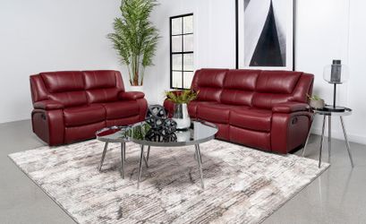 2 Piece Upholstered Motion Reclining Sofa Set Red or Black Color