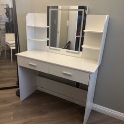 Vanity With LED Mirror And Stool