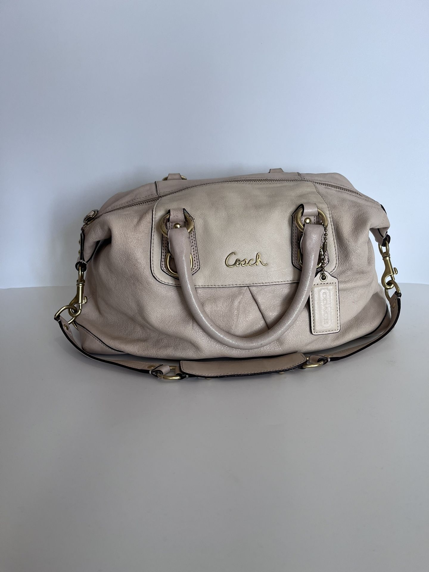 Vintage COACH Legacy Satchel: Beige Cowhide Leather, Brass Hardware