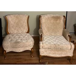 Vintage Accent Chairs Floral Embroidered 16” High Seat 3ft High Chair Back Victorian Style RARE