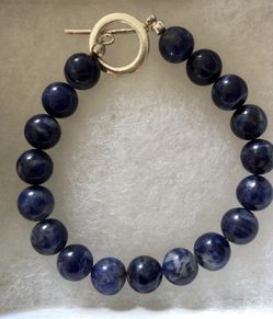 pre-owned 925 Sterling Silver/Sodalite Beaded Bracelet.