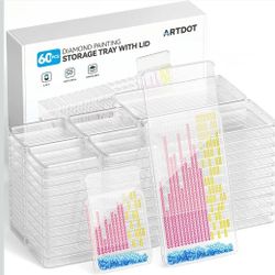 ARTDOT 60-Piece Diamond Art Storage Trays Kits for Adults with Lids, 2-in-1 Stackable Diamond Painting Accessories and Tools