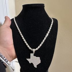 Sterling Silver Rope Chain And Texas Pendant 