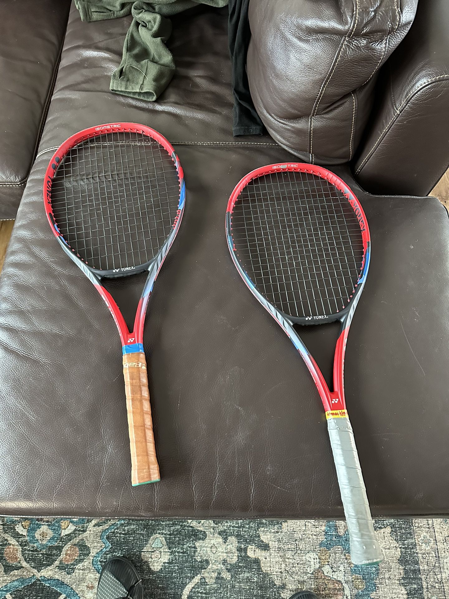 2 Yonnex Vcore Tennis Rackets. One Is 95 In The Other Is 98 In. Both Strung With RPM At 50lbs Grip Size Is #1 For Both. Asking $100 Each