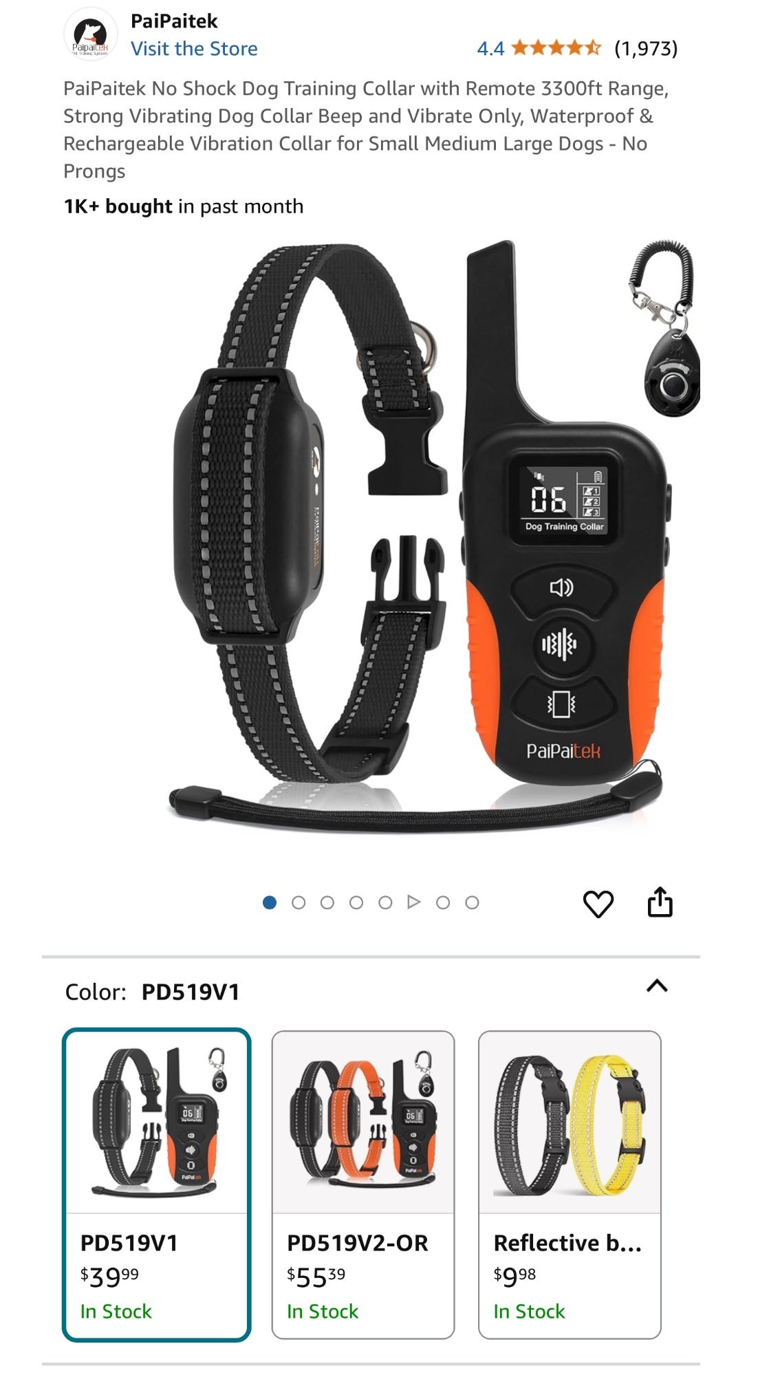 PaiPaitek No Shock Dog Training Collar with Remote 3300ft Range, Strong Vibrating Dog Collar Beep and Vibrate Only, Waterproof & Rechargeable Vibratio