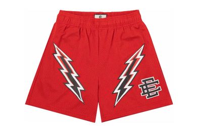 Eric Emanuel Red Mesh Athletic Shorts Lightning Bolt Logo Drawstring Men's L