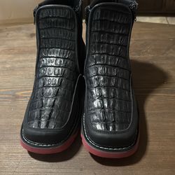 12 wide men crocodile and black leather with red sole