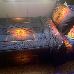 Boys  Upholstered Twin Sized Bed W Mattress And 1 Bedding Set