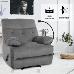 Grey Oversized Recliner Chair for Adults, Extra Wide Manual Recliner Sofa with Phone Holder, Big and Tall Reclining Chair for Living Room and RV
