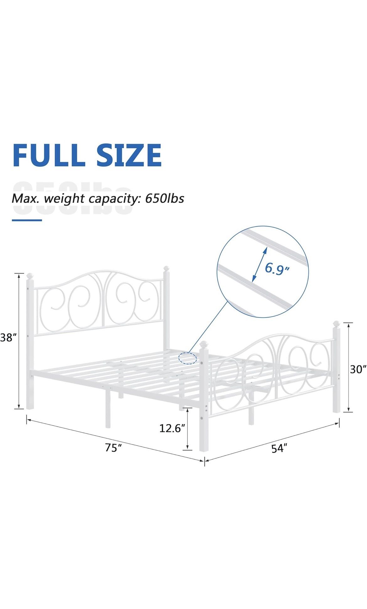 FULL 14” WHITE METAL BED FRAME WITH HEADBOARD 👇CROSSROADS 👇