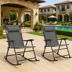 New Set of 2 Heavy Duty Patio Rocking Chair Chair Outdoor Folding Recliner Foldable Lounge Chair Outdoor Pool Chair for Patio, Poolside and Camping (3