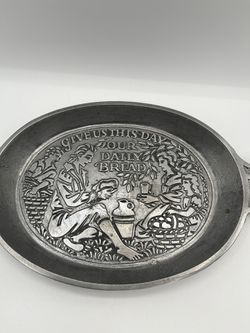 Vintage Pewter Bread Plate “ Give This Day Our Daily Bread”- PhilaHouse Made In Israel  Thumbnail