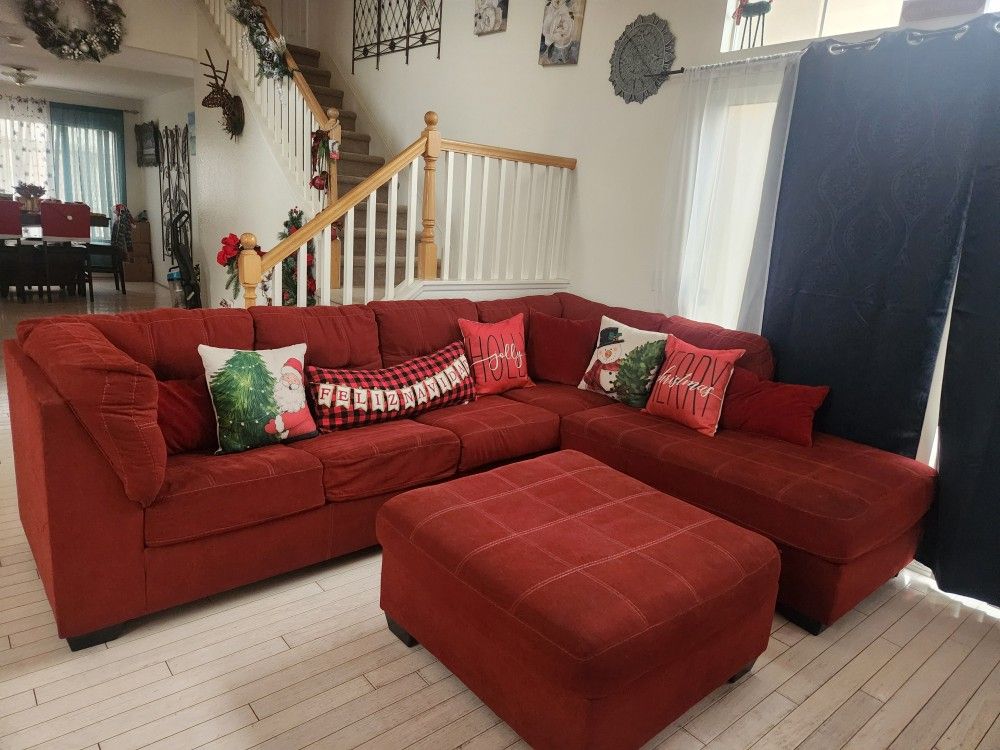 L Red Shaped Couch With Island