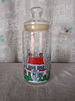 1992 Dunkin' Donuts Christmas Holiday Village glass canister jar