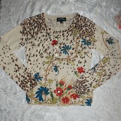Vintage Til The End Leopard Printed Button Up Silk and Cashmere  Cardigan Size: Medium 