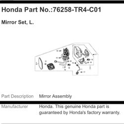 Left Mirror, Honda, 14-15 Civic, White