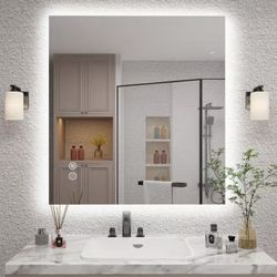 Kiotee 40 in. W x 36 in. H Rectangular Frameless Super Bright Back Lited LED AntiFog Tempered Glass Wall Bathroom Vanity Mirror