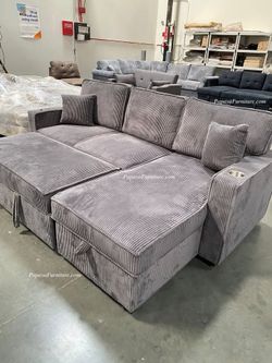 NEW Sectional Sofa with STORAGE Chaise Set and Pullout Sleeper Bed Pull out Convertible USB Cup Holder Adjustable Sofabed IKEA style Discount BIG SALE