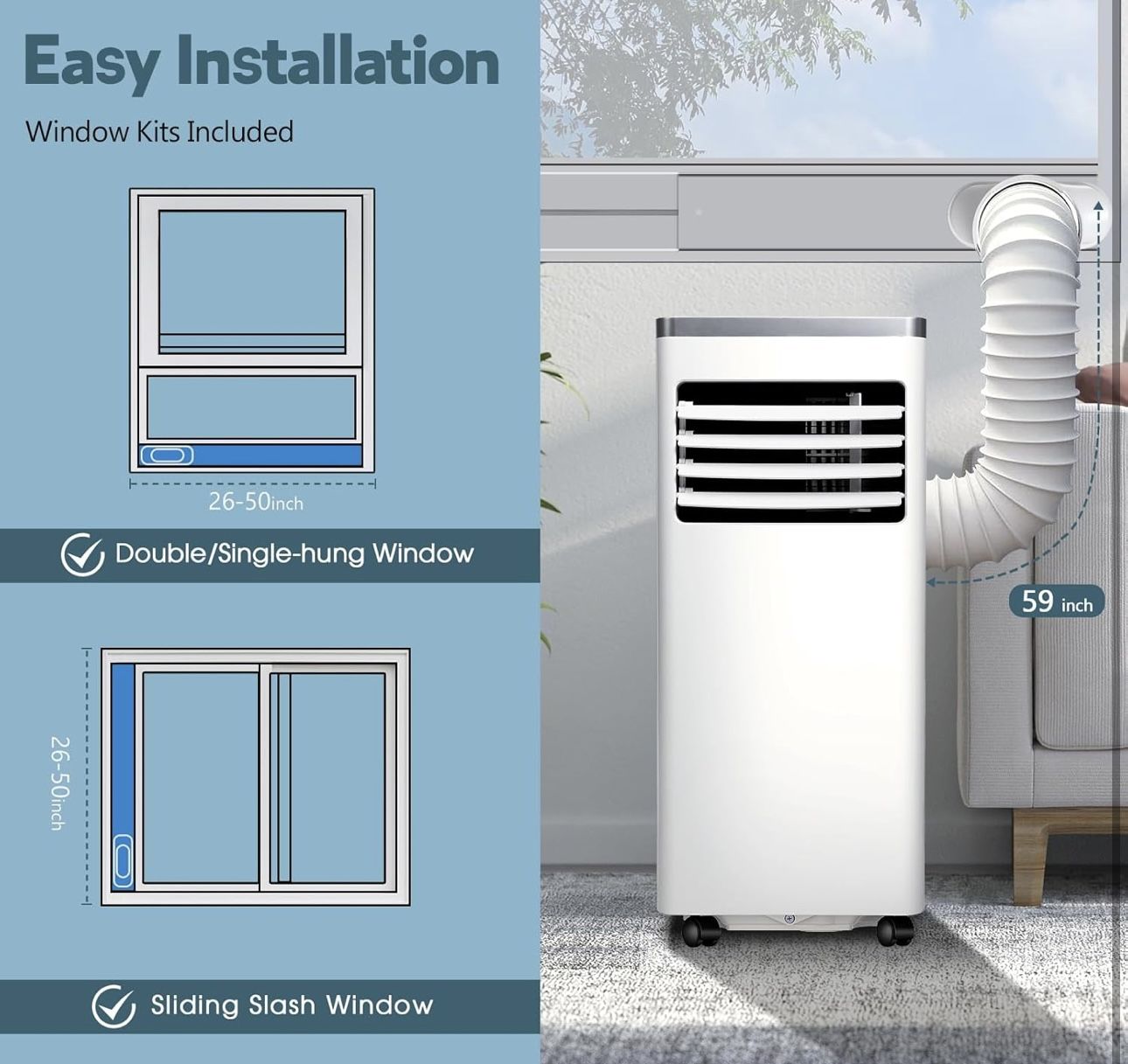 R.W.FLAME 10,000 BTU Portable Air Conditioner for Room Up to 450 Sq.Ft,with Dehumidifier & Fan,Standing Air Conditioner for Room