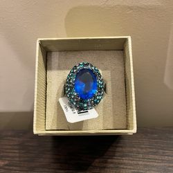 New JTV Off Park Gunmetal Tone Blue Crystals Dome Statement Ring