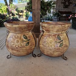 Rustic Sunflower Clay Pots, Planters, Plants. Pottery $85 cada una