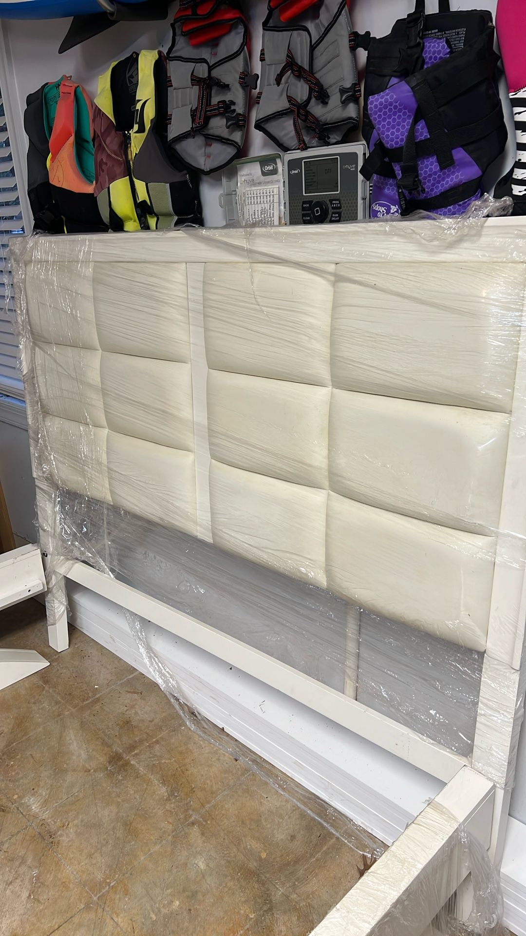 Queen white headboard and bedframe