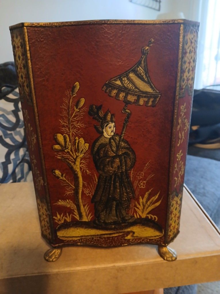 20th Century Red Chinoiserie Waste Bin