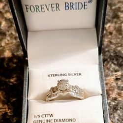 Bridal Set 14k Gold And Sterling Silver 1/5ct Diamonds Size 7 