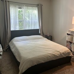 Grey Upholstered Queen Bed Frame