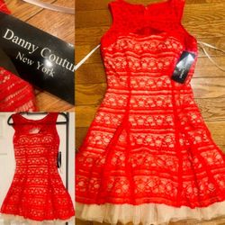 Danny couture NWT Lipstick red lace fit-and-flare short dress size 6
